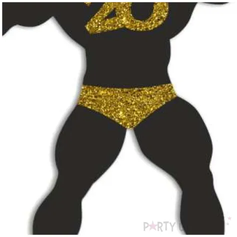 topper papierowy 20 urodziny hot man kulturysta czarny zloty brokat 11 5 x 20 cm