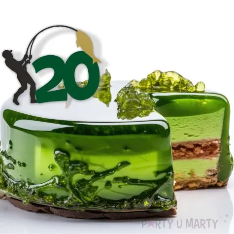 topper papierowy 20 urodziny wedkarza 12 x 17 cm