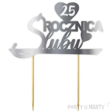 topper papierowy 25 rocznica slubu srebrny metalic 15 5 x 17 5 cm
