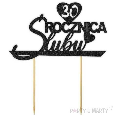 topper papierowy 30 rocznica slubu czarny brokat 15 5 x 17 5 cm