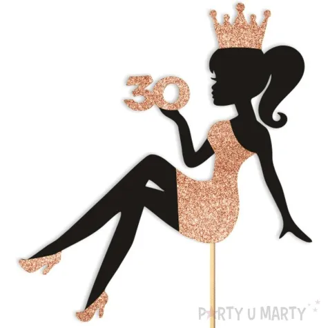 topper papierowy 30 urodziny hot laska czarny rose gold brokat 14 x 19 cm