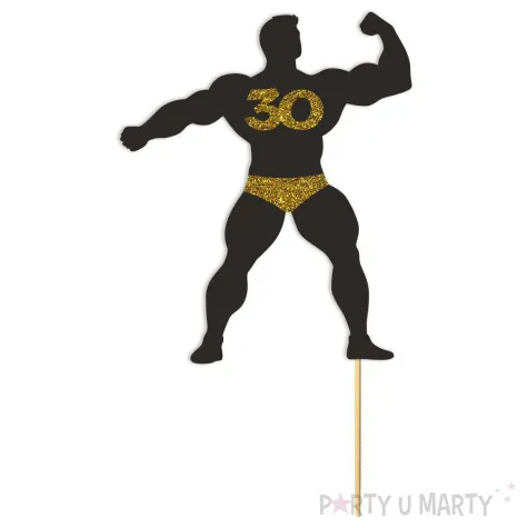 topper papierowy 30 urodziny hot man kulturysta czarny z oty brokat 11 5 x 20 cm
