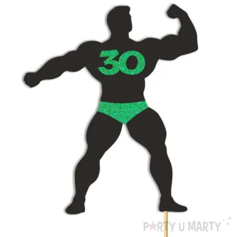 topper papierowy 30 urodziny hot man kulturysta czarny zielony brokat 11 5 x 20 cm