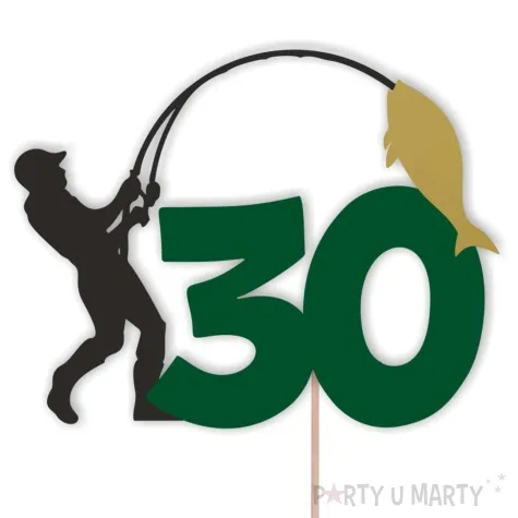topper papierowy 30 urodziny wedkarza 12 x 17 cm
