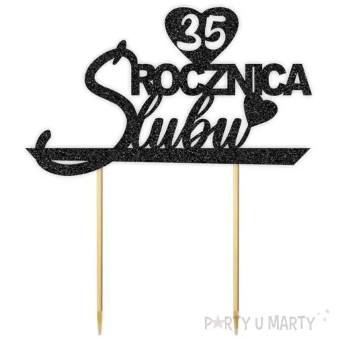 topper papierowy 35 rocznica slubu czarny brokat 15 5 x 17 5 cm