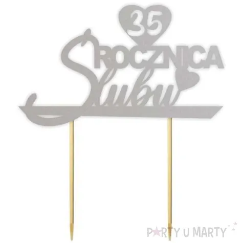 topper papierowy 35 rocznica slubu srebrny 15 5 x 17 5 cm