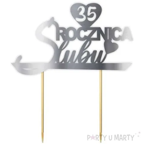 topper papierowy 35 rocznica slubu srebrny metalic 15 5 x 17 5 cm