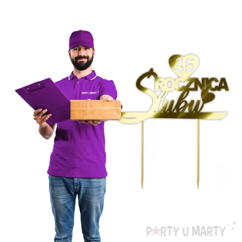 topper papierowy 35 rocznica slubu zloty metalic 15 5 x 17 5 cm