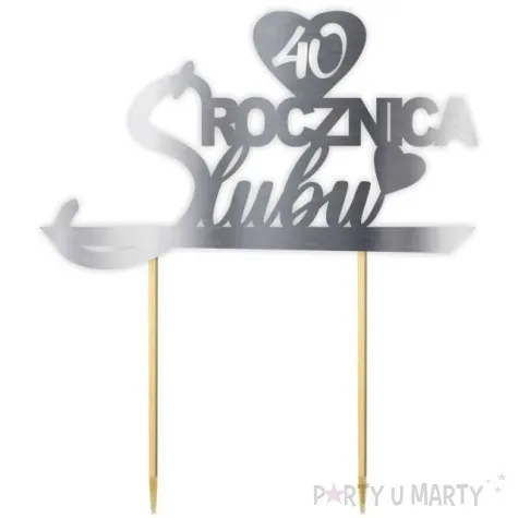 topper papierowy 40 rocznica slubu srebrny metalic 15 5 x 17 5 cm