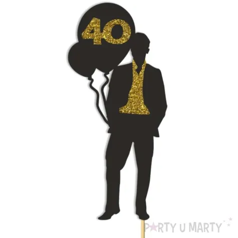 topper papierowy 40 urodziny hot man balony czarny zloty brokat 6 5 x 19 5 cm
