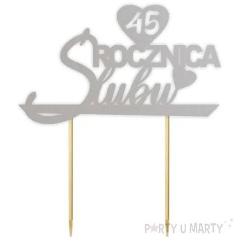 topper papierowy 45 rocznica slubu srebrny 15 5 x 17 5 cm