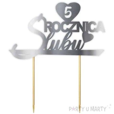 topper papierowy 5 rocznica slubu srebrny metalic 15 5 x 17 5 cm
