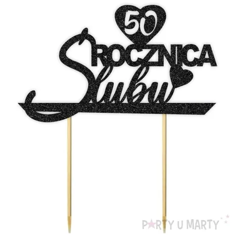 topper papierowy 50 rocznica slubu czarny brokat 15 5 x 17 5 cm