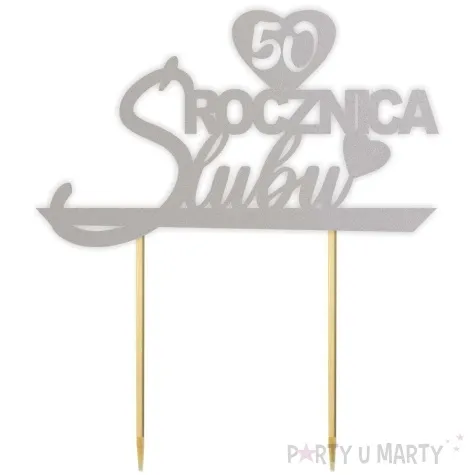 topper papierowy 50 rocznica slubu srebrny 15 5 x 17 5 cm