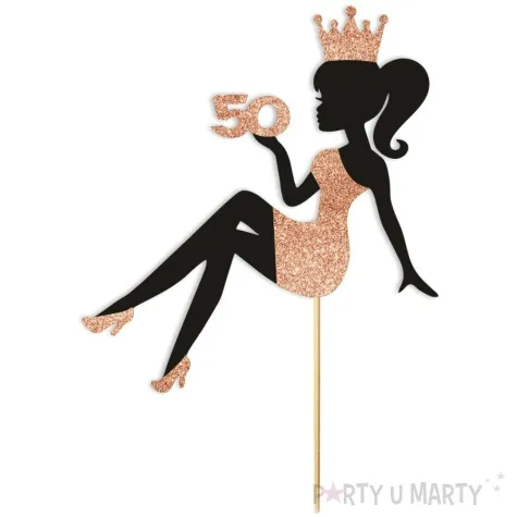 topper papierowy 50 urodziny hot laska czarny rose gold brokat 14 x 19 c