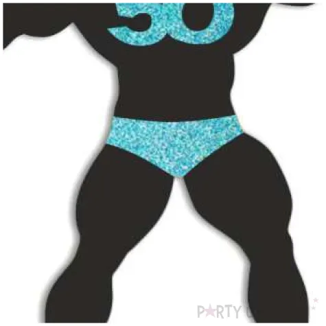 topper papierowy 50 urodziny hot man kulturysta czarny niebieski brokat 11 5 x 20 cm