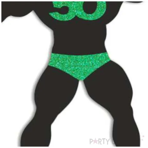 topper papierowy 50 urodziny hot man kulturysta czarny zielony brokat 11 5 x 20 cm