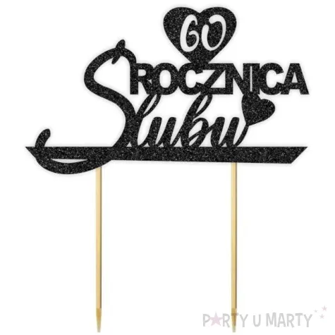 topper papierowy 60 rocznica slubu czarny brokat 15 5 x 17 5 cm