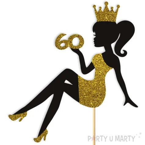 topper papierowy 60 urodziny hot laska czarny zloty brokat 14 x 19 cm