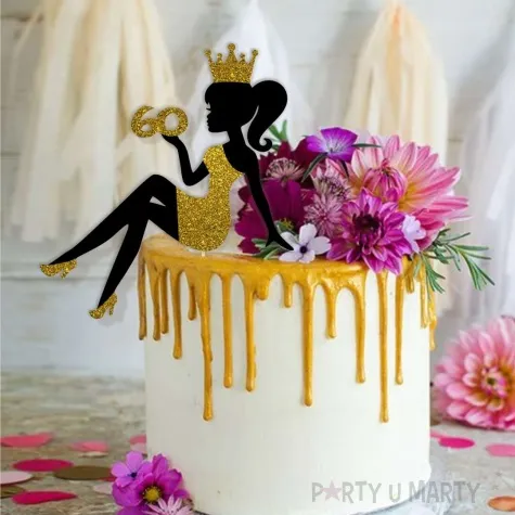 topper papierowy 60 urodziny hot laska czarny zloty brokat 14 x 19 cm