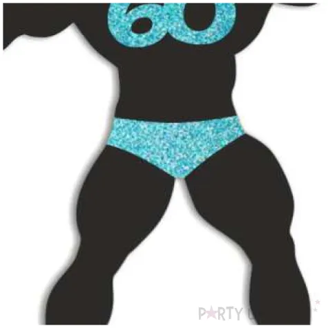 topper papierowy 60 urodziny hot man kulturysta czarny niebieski brokat 11 5 x 20 cm