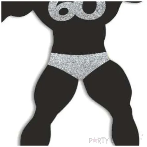 topper papierowy 60 urodziny hot man kulturysta czarny srebrny brokat 11 5 x 20 cm