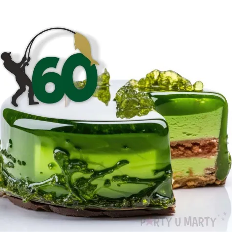 topper papierowy 60 urodziny wedkarza 12 x 17 cm