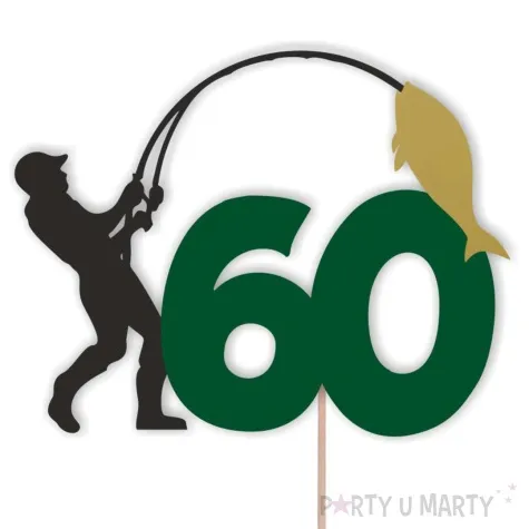 topper papierowy 60 urodziny wedkarza 12 x 17 cm
