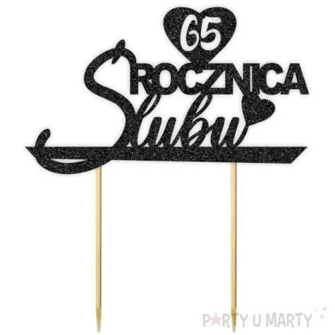 topper papierowy 65 rocznica slubu czarny brokat 15 5 x 17 5 cm