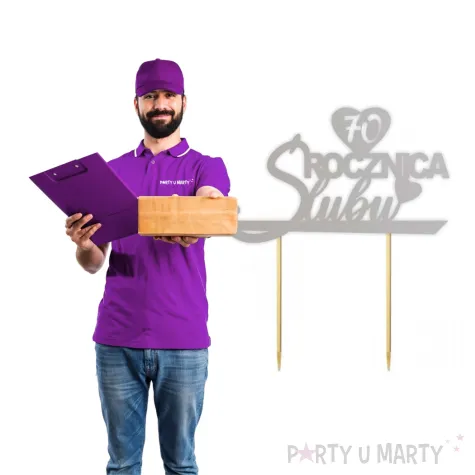 topper papierowy 70 rocznica slubu srebrny 15 5 x 17 5 cm