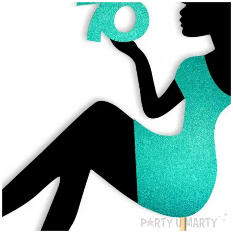 topper papierowy 70 urodziny hot laska czarny turkusowy brokat 14 x 19 cm