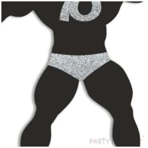 topper papierowy 70 urodziny hot man kulturysta czarny srebrny brokat 11 5 x 20 cm