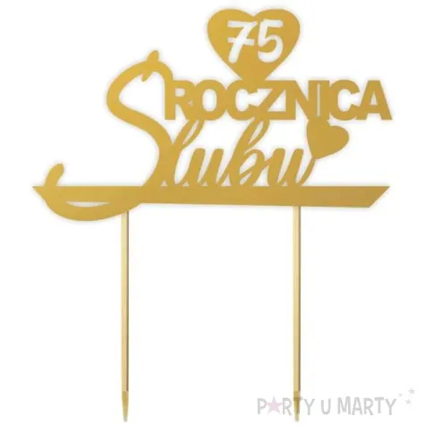 topper papierowy 75 rocznica slubu zloty 15 5 x 17 5 cm