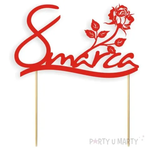 topper papierowy 8 marca czerwona 18 cm