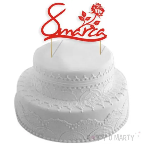 topper papierowy 8 marca czerwona 18 cm