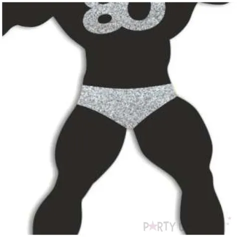 topper papierowy 80 urodziny hot man kulturysta czarny srebrny brokat 11 5 x 20 cm