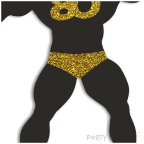 topper papierowy 80 urodziny hot man kulturysta czarny zloty brokat 11 5 x 20 cm