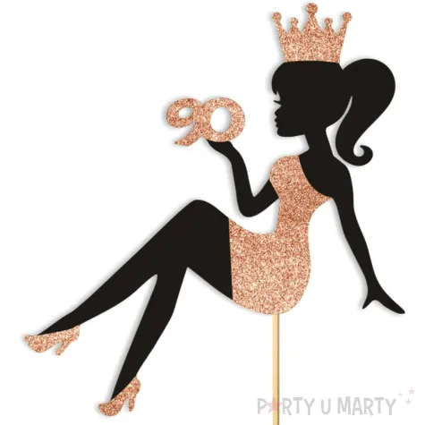 topper papierowy 90 urodziny hot laska czarny rose gold brokat 14 x 19 cm