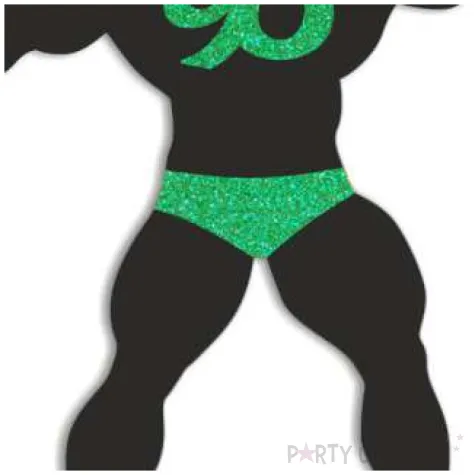 topper papierowy 90 urodziny hot man kulturysta czarny zielony brokat 11 5 x 20 cm