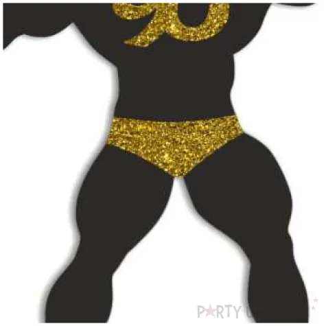 topper papierowy 90 urodziny hot man kulturysta czarny zloty brokat 11 5 x 20 cm