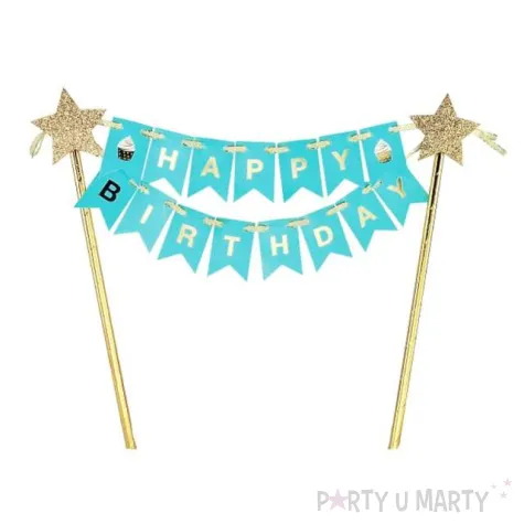topper papierowy baner happy birthday niebieski godan 20x25 cm