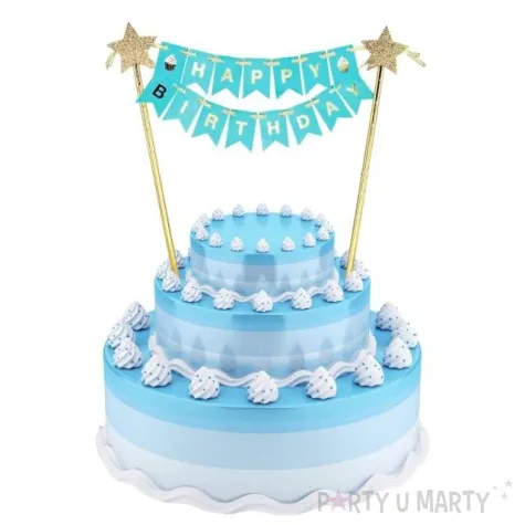 topper papierowy baner happy birthday niebieski godan 20x25 cm