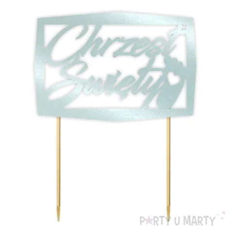 topper papierowy chrzest swiety ramka blekitny perlowy 13 5 x 17 cm