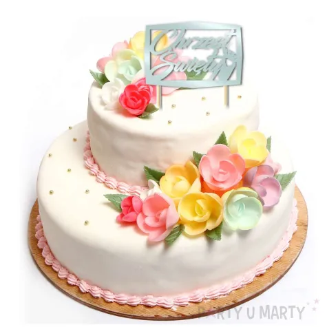 topper papierowy chrzest swiety ramka blekitny perlowy 13 5 x 17 cm