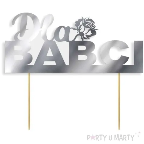 topper papierowy dla babci srebrny metalic pasek 16 cm