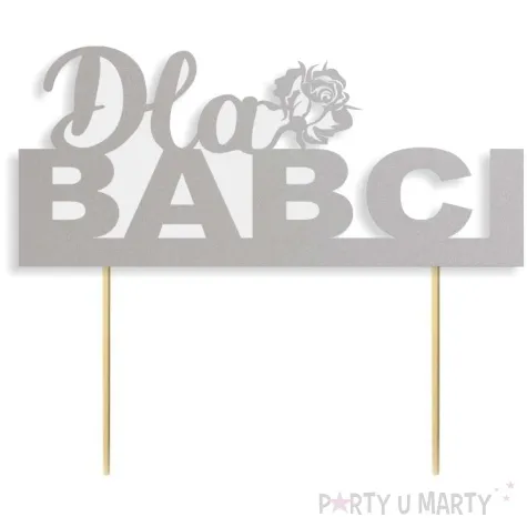 topper papierowy dla babci srebrny pasek 16 cm