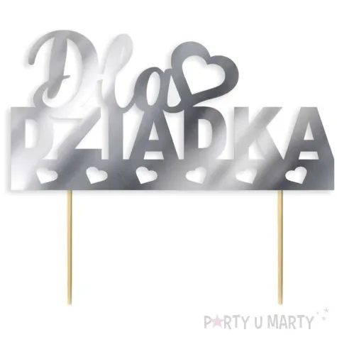 topper papierowy dla dziadka srebrne metalic serca 16 cm