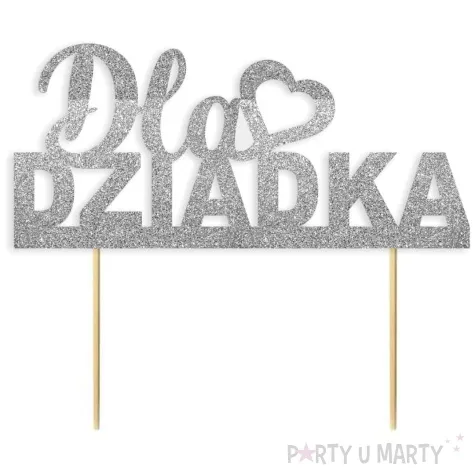 topper papierowy dla dziadka srebrny brokatowy pasek 16 cm