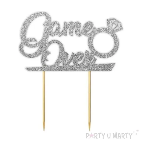 topper papierowy game over diament srebrny brokat 13 5 x 16 cm