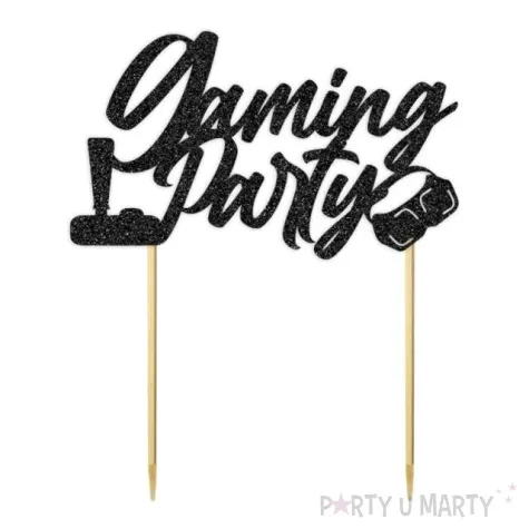 topper papierowy gaming party czarny brokat 14 x 16 cm
